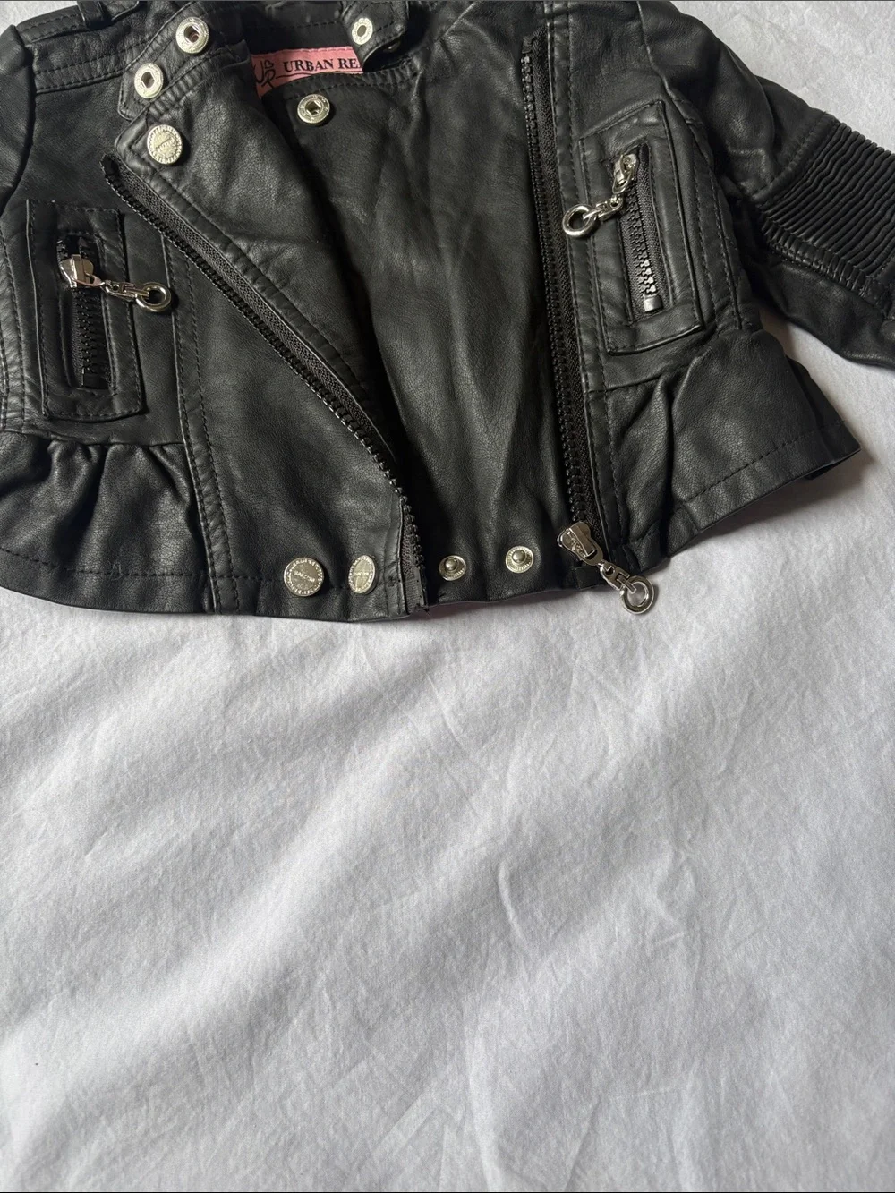 Urban Republic Black Faux Leather Girls Moto Jacket with Peplum